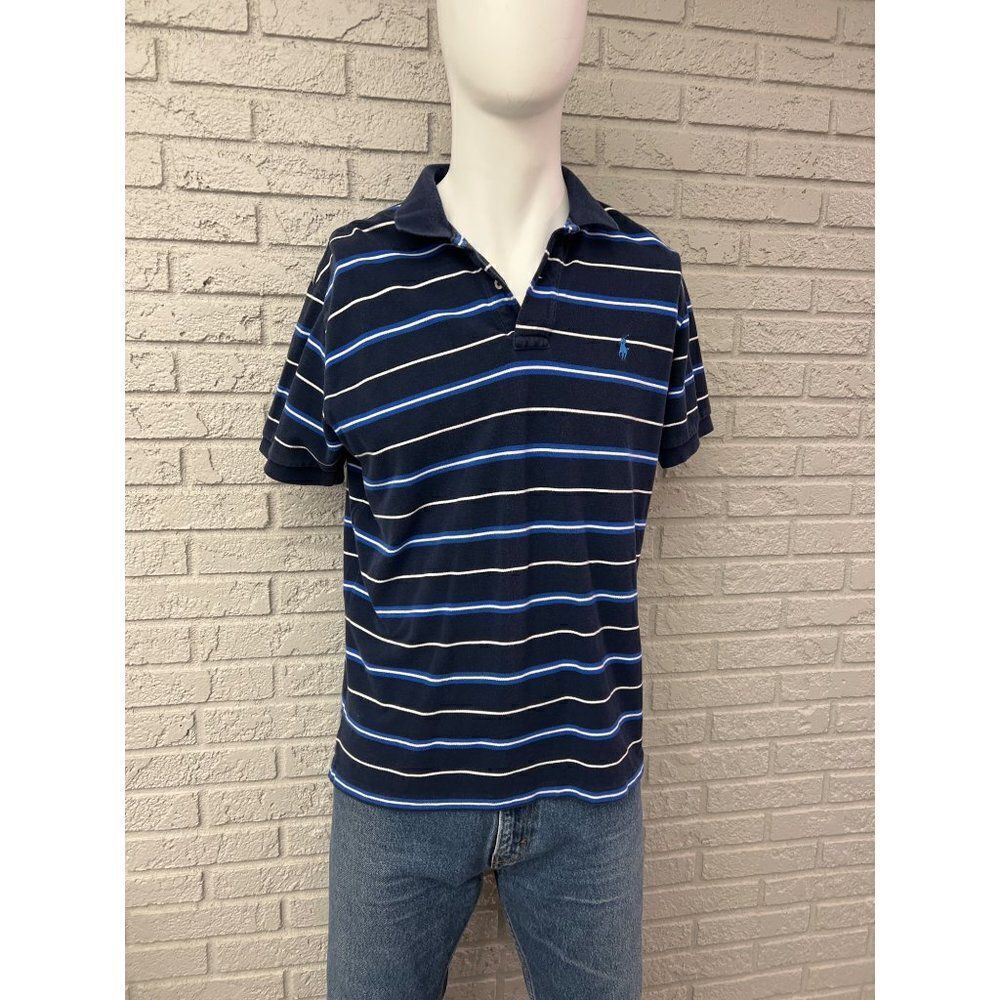 Ralph Lauren Men Blue Striped Polo Shirt Size L